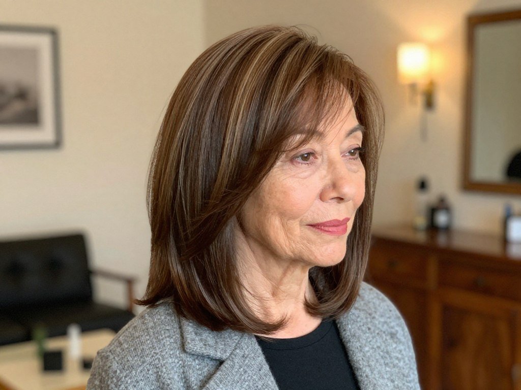 Winter layered hairstyle with smooth styling