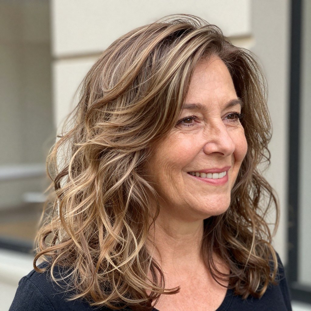 Woman with thick wavy hair showing natural texture