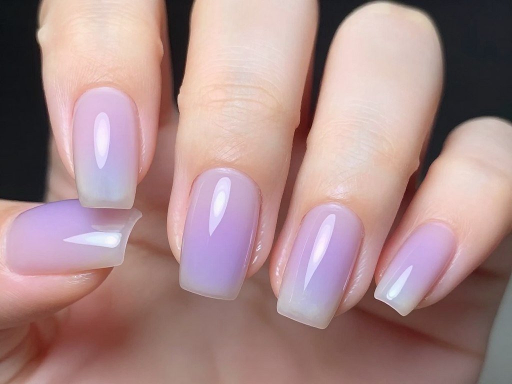 aura nail design with pastel gradient on short nails