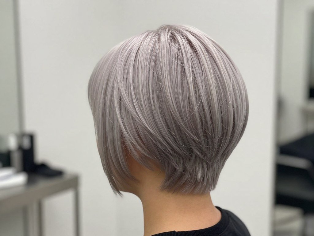 back view of choppy bob with tapered nape on woman over 60