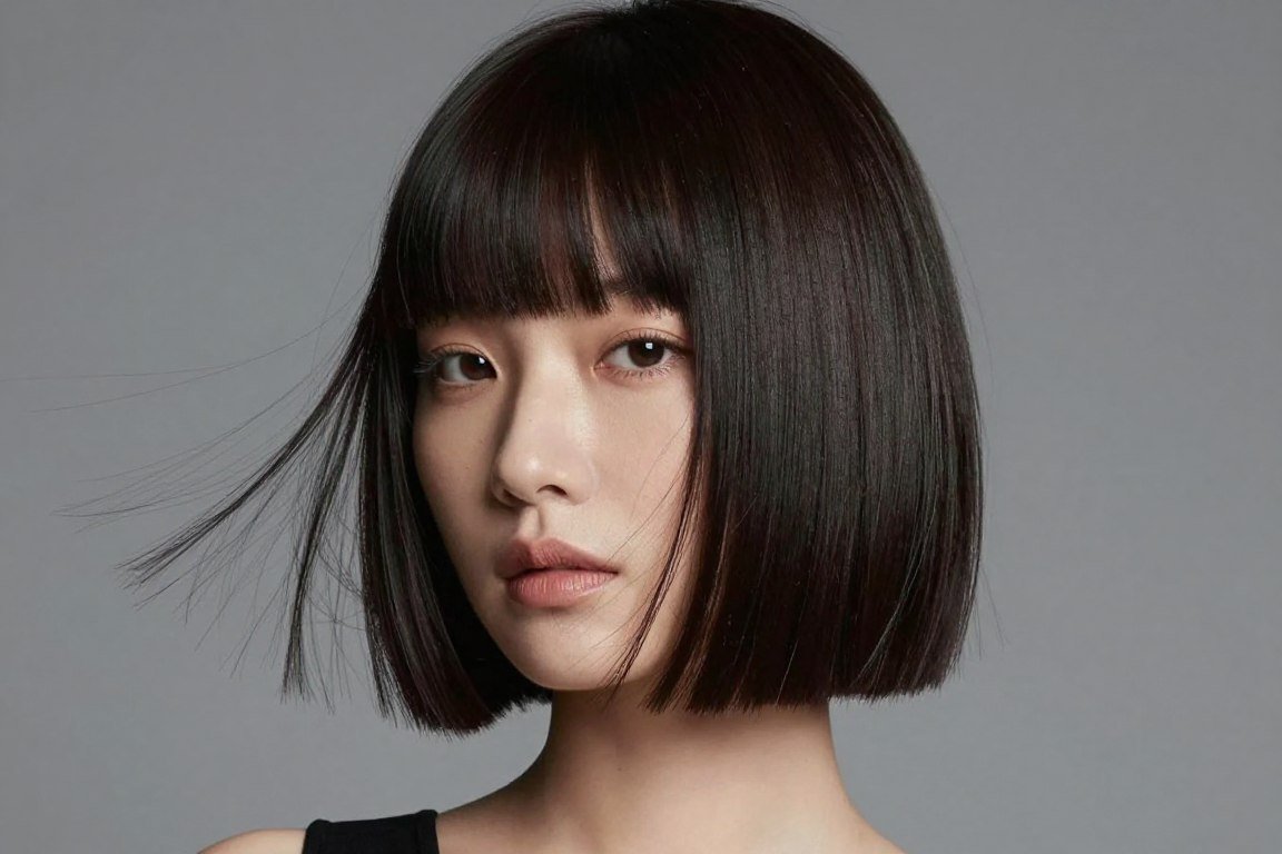 blunt cut bob haircut at jawline length for thin fine hair