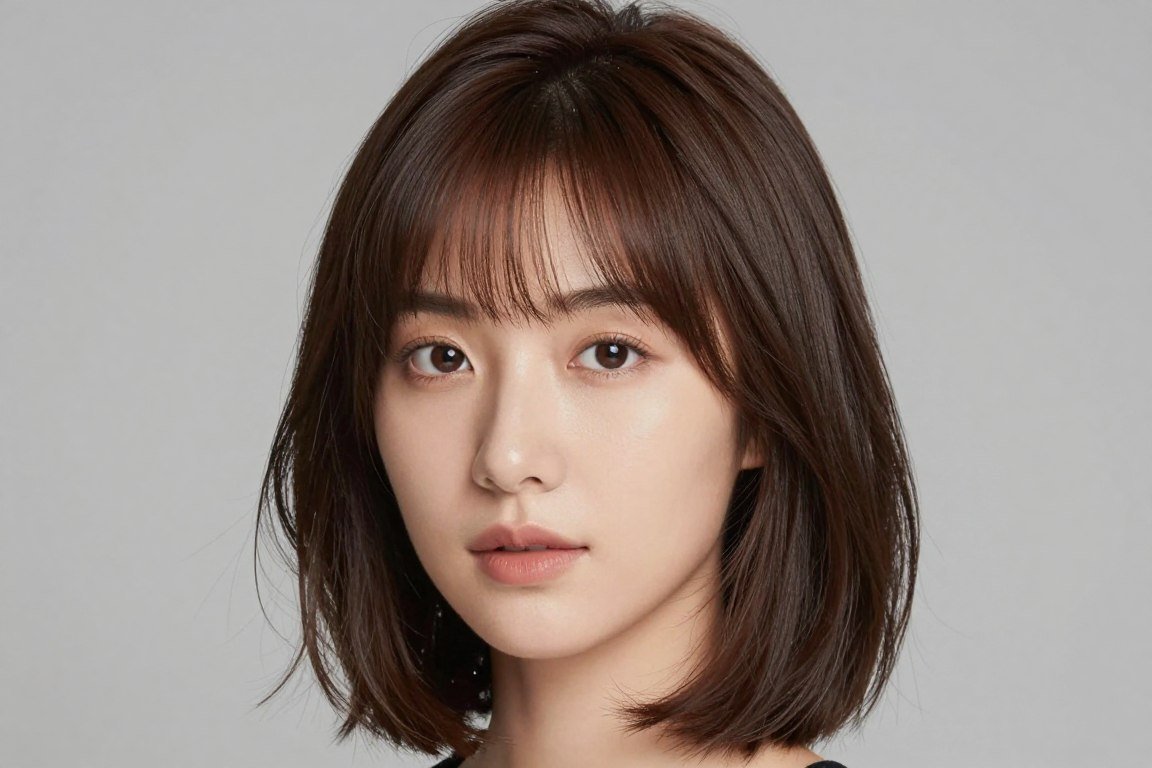 bob haircut with curtain bangs parted in middle