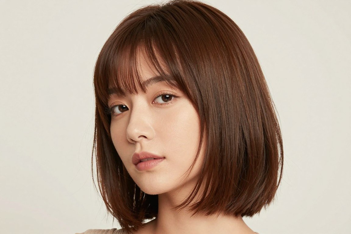 bob haircut with side-swept bangs for round face thin hair