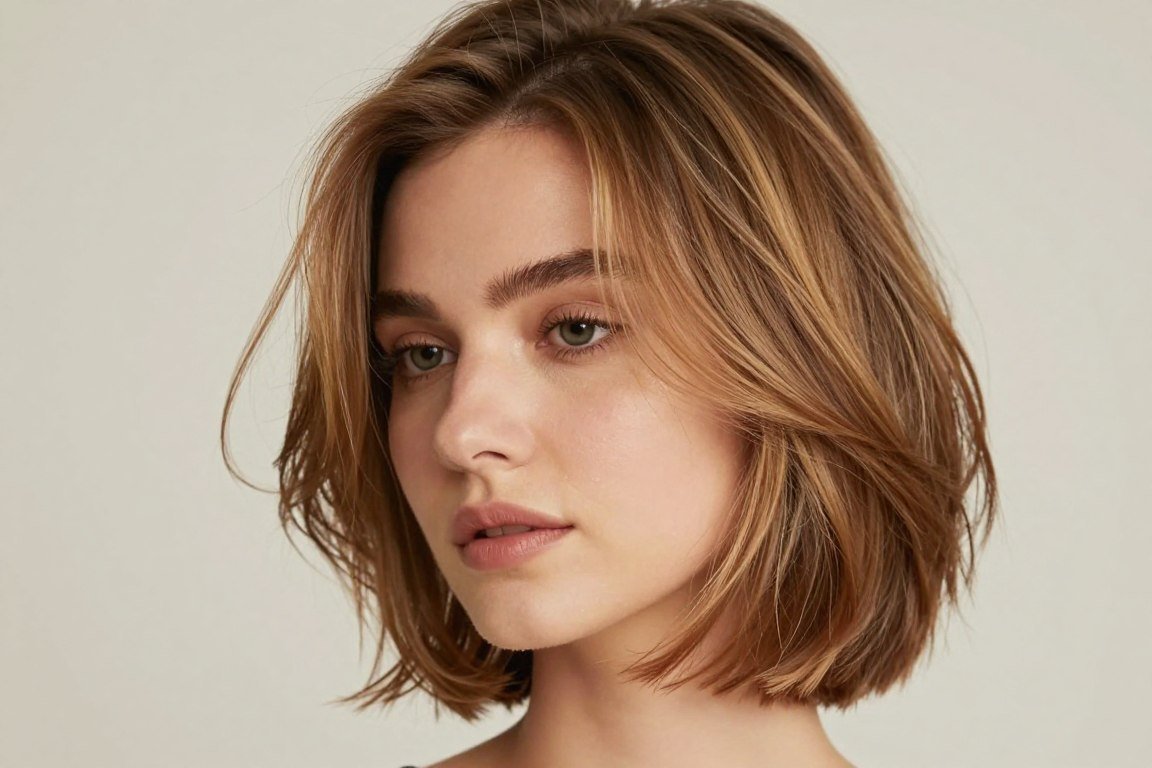 bob haircut with soft feathered layers throughout