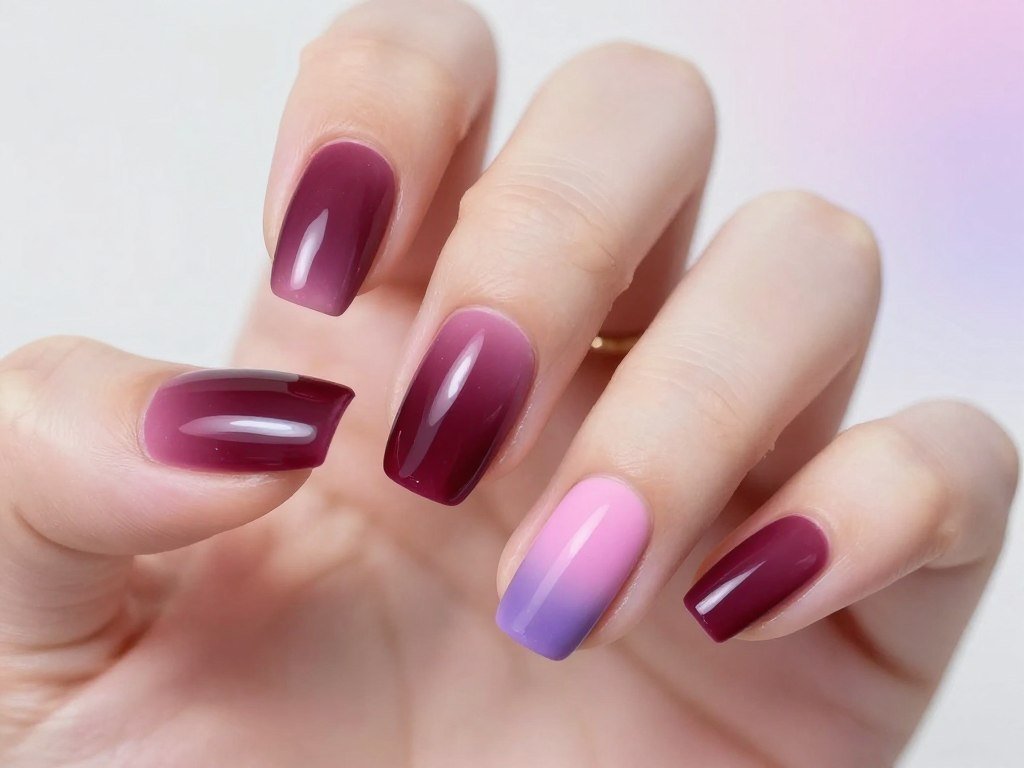 burgundy aura nails with gradient blend