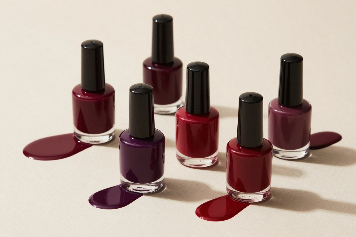 burgundy nail polish color swatches showing different shade variations