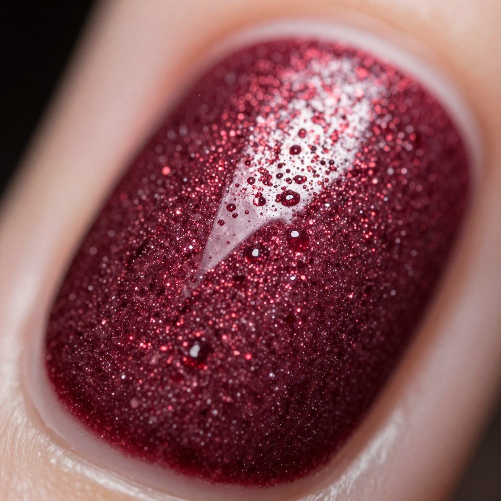 burgundy nails with sugar coat textured finish