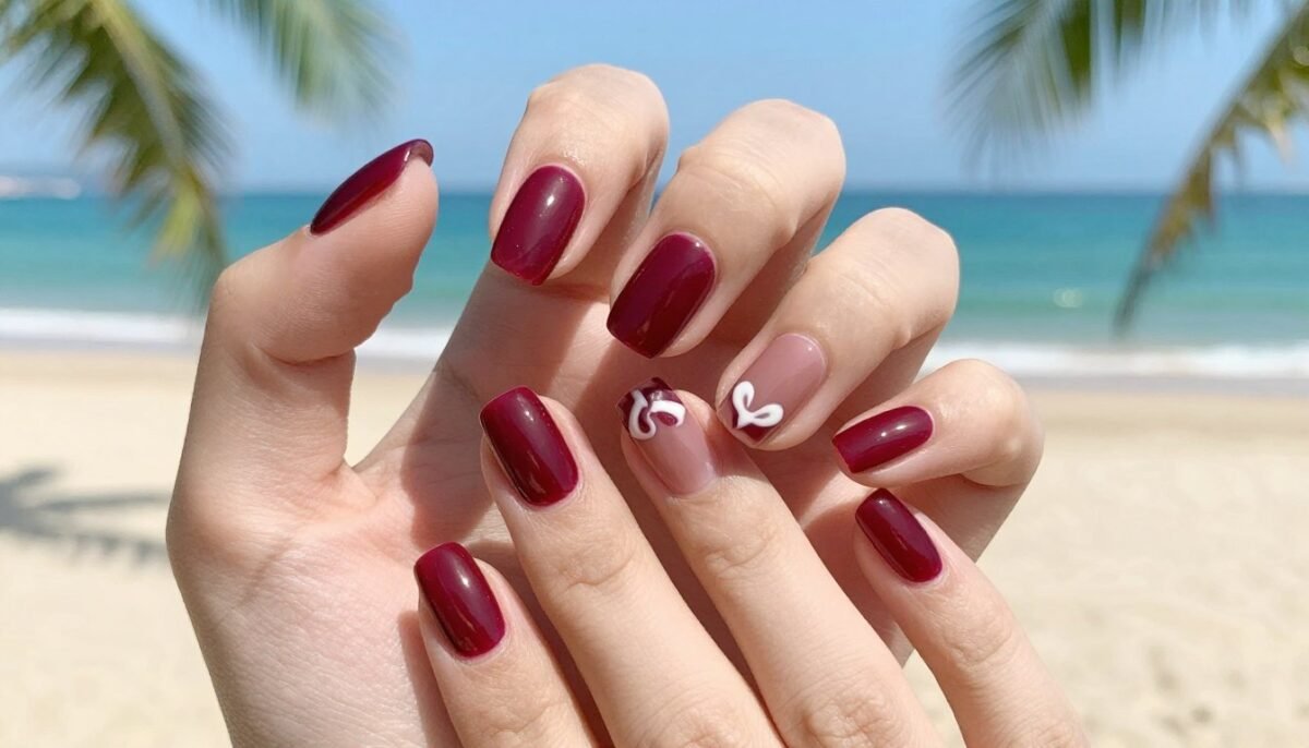 burgundy summer nails with bright accent colors burgundy summer nails with bright accent colors