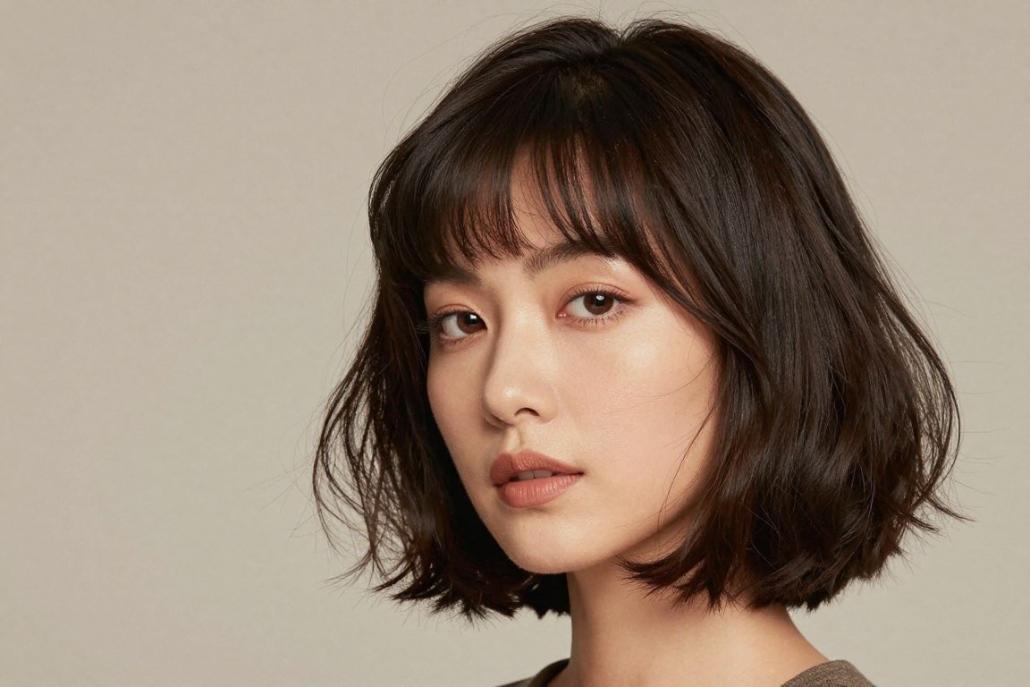 chin-length bob with flipped out ends for thin hair