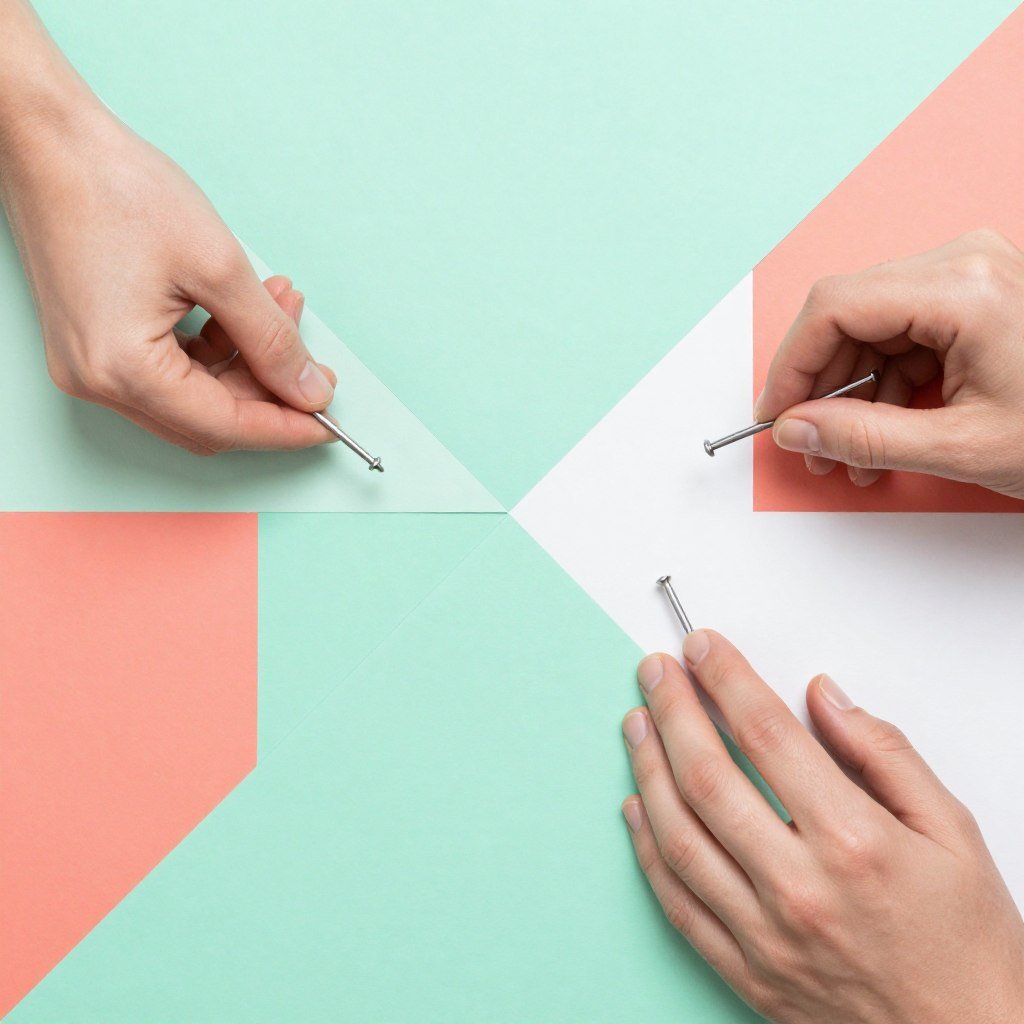 color block nail design with geometric sections