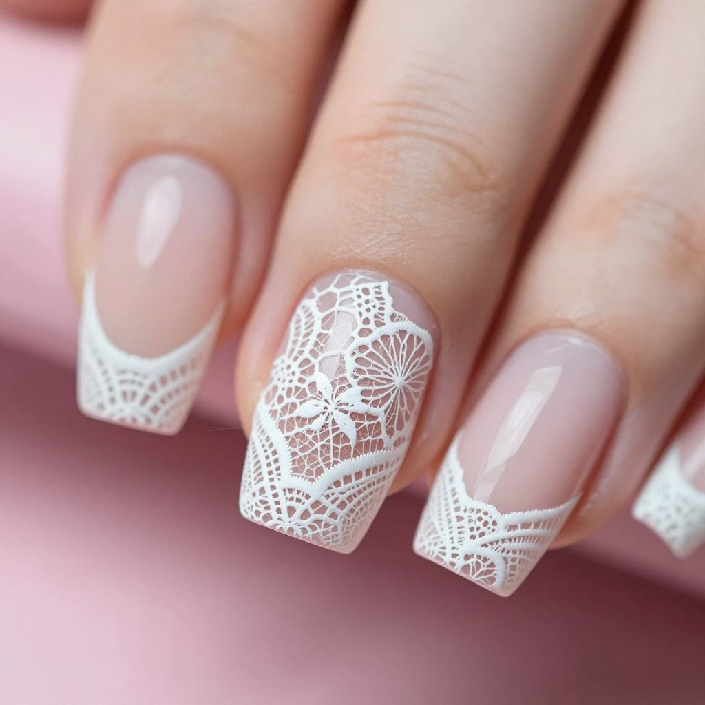 delicate lace pattern nail art design