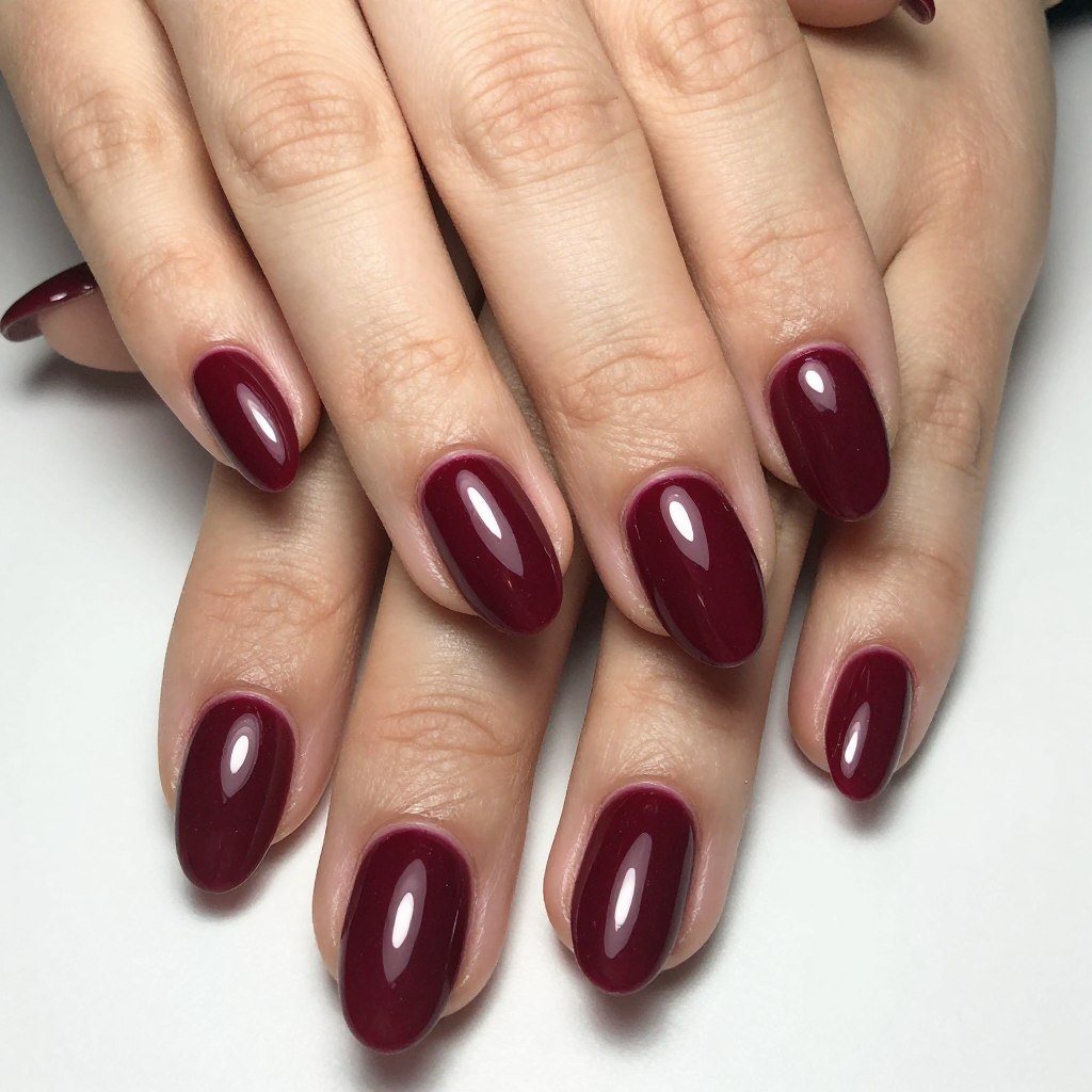glossy burgundy nail polish with high-shine finish