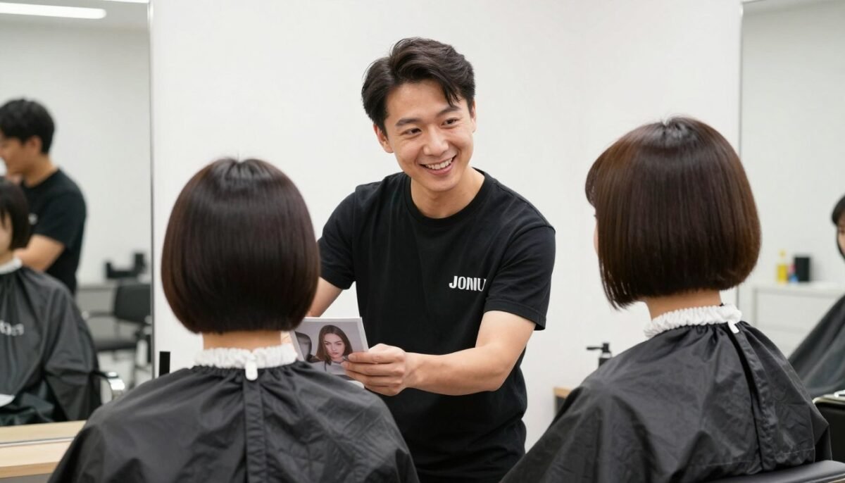 hair stylist consulting with client about bob haircut options hair stylist consulting with client about bob haircut options