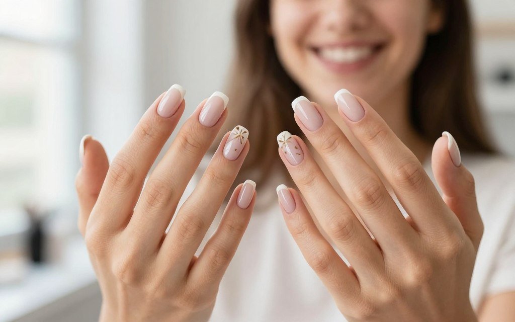 happy client with beautiful summer nails