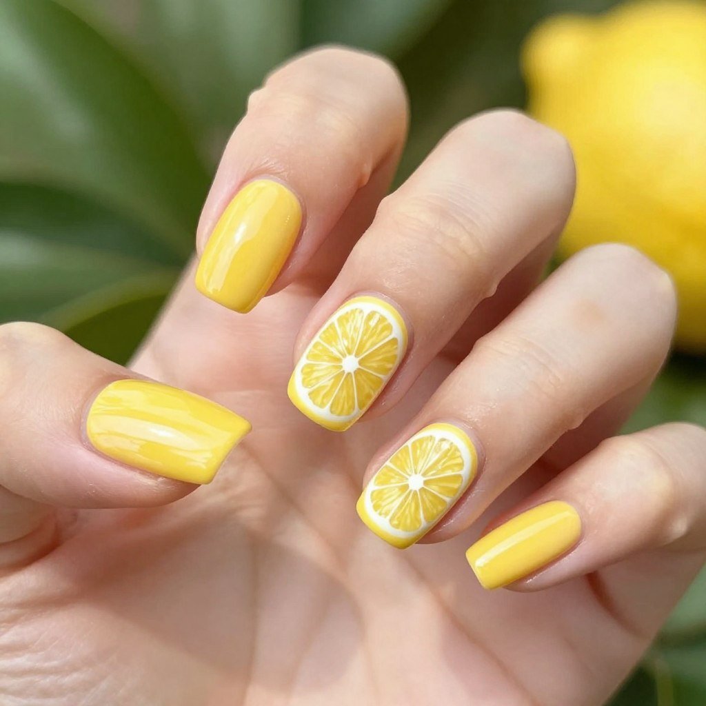 lemon slice accent summer nail