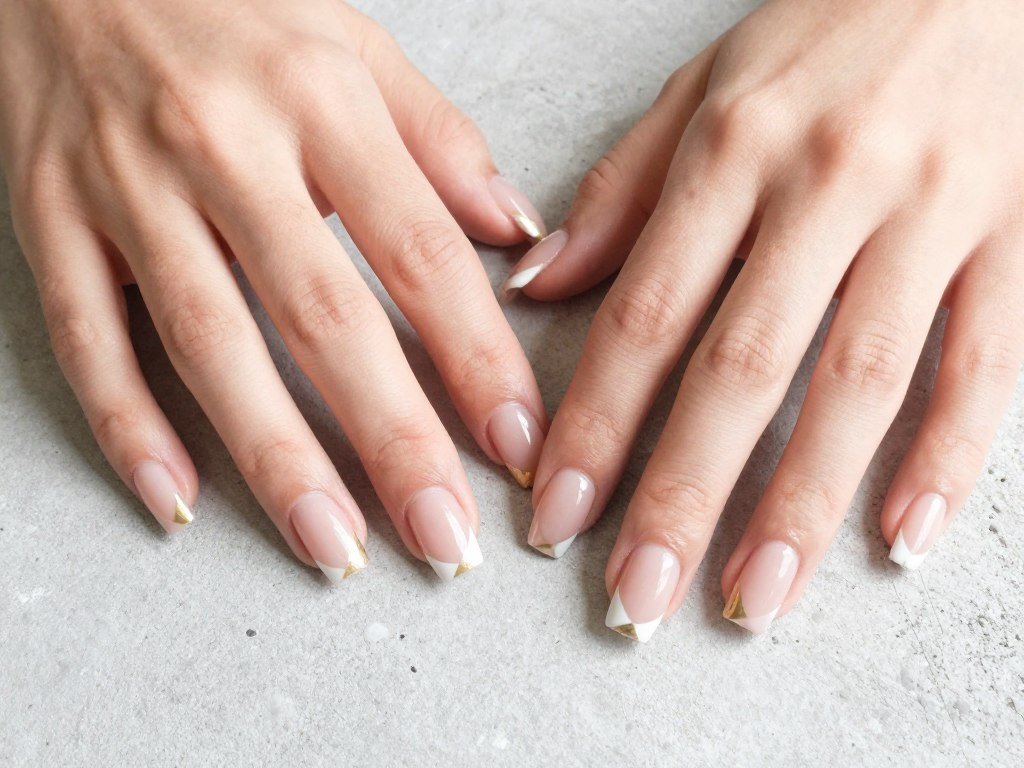 minimalist negative space geometric nail design with triangles
