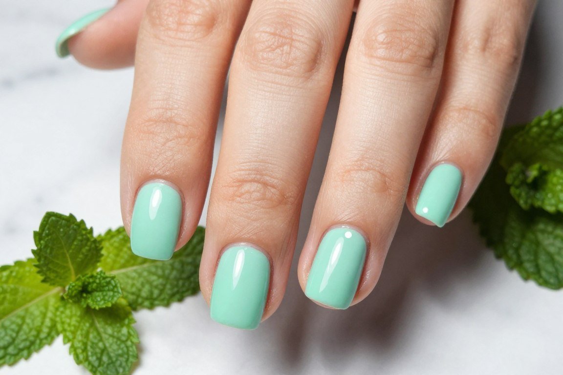 mint green pastel summer nail design