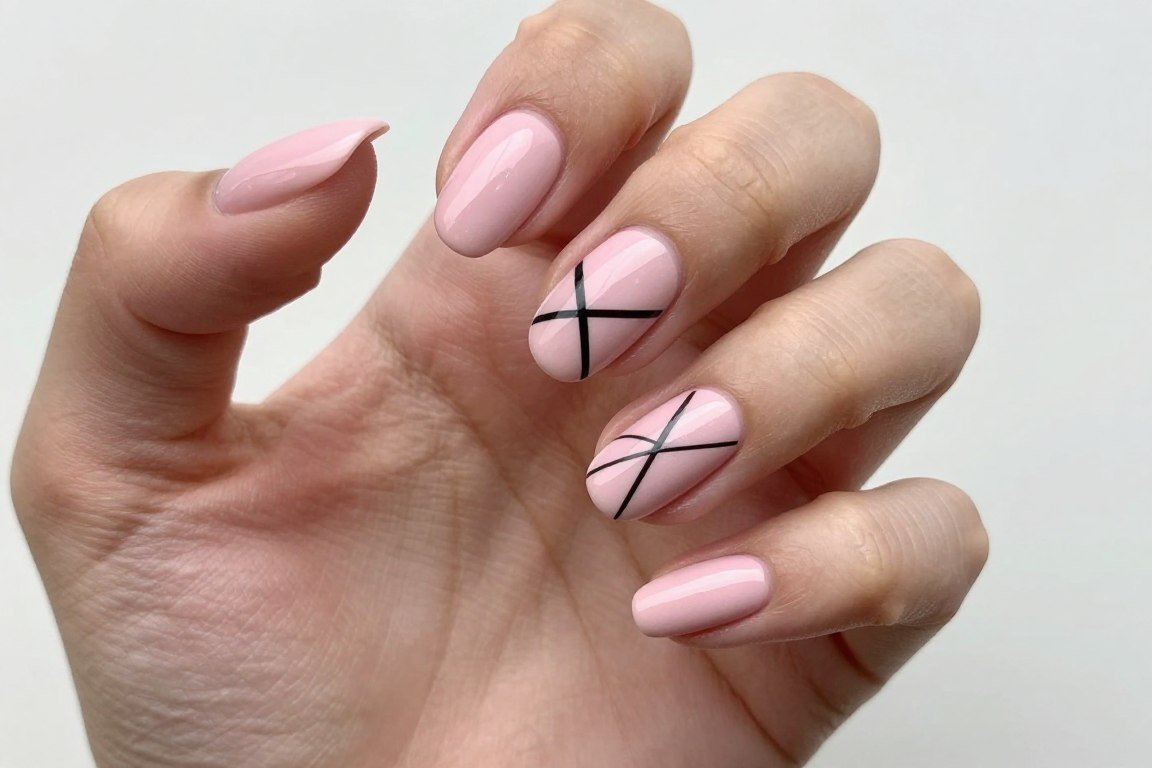 negative space geometric line summer nail design