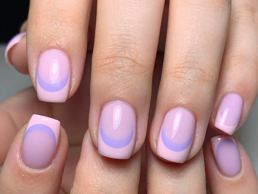 pastel half moon manicure on short natural nails