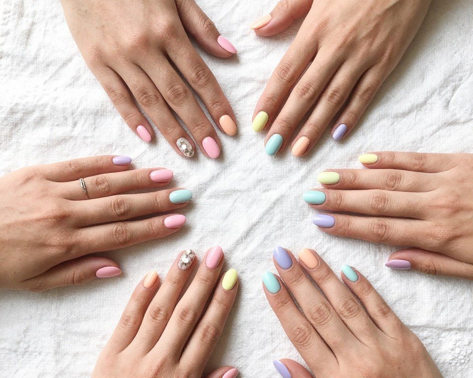 pastel rainbow ombre nails with soft color transitions