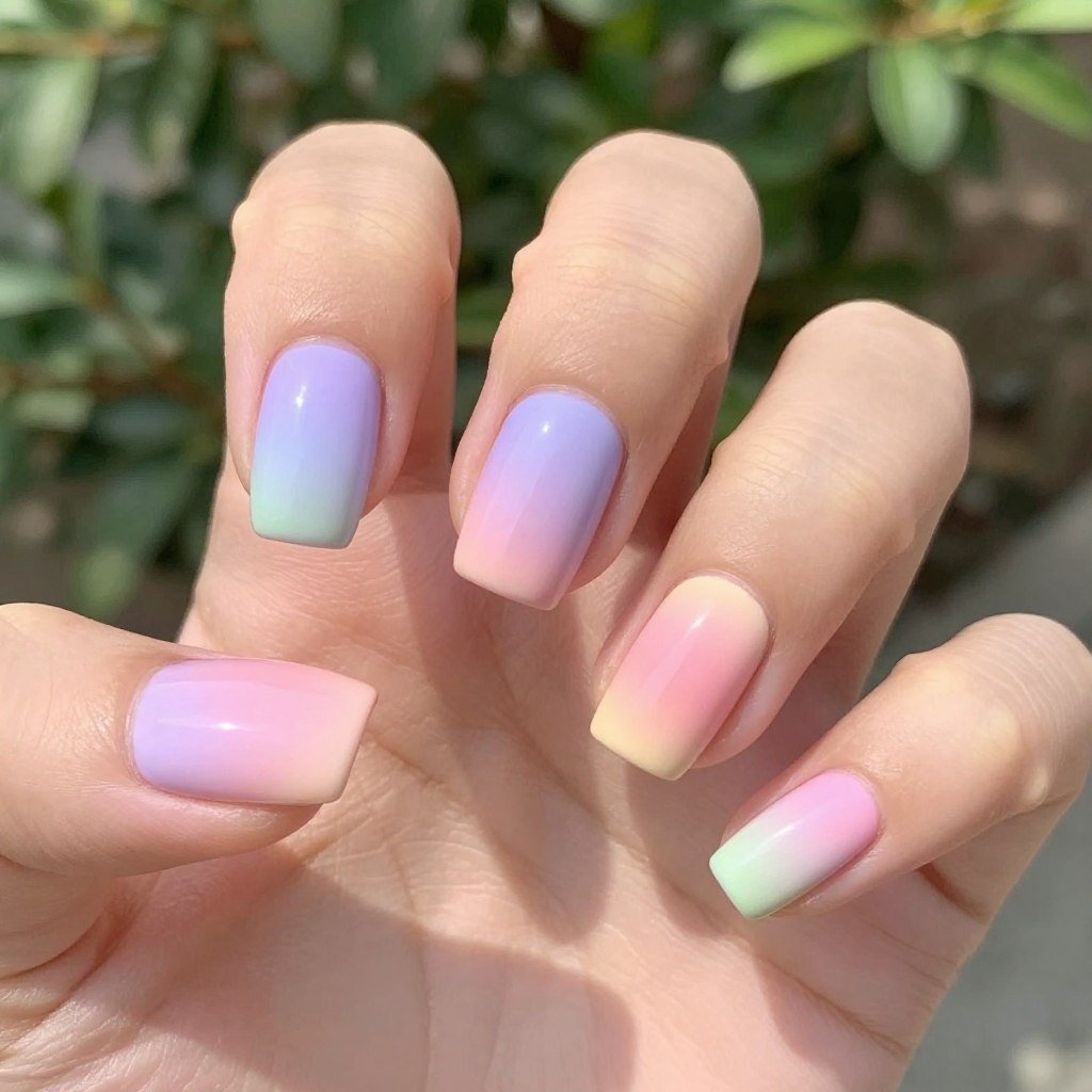 pastel rainbow ombre summer nail design