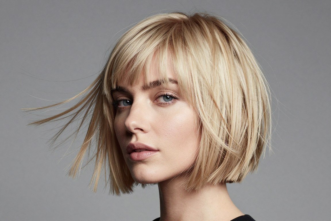 piece-y bob haircut with razor cut textured ends