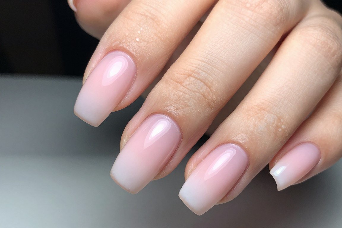 short nails showing glossy to matte ombre effect in pastels
