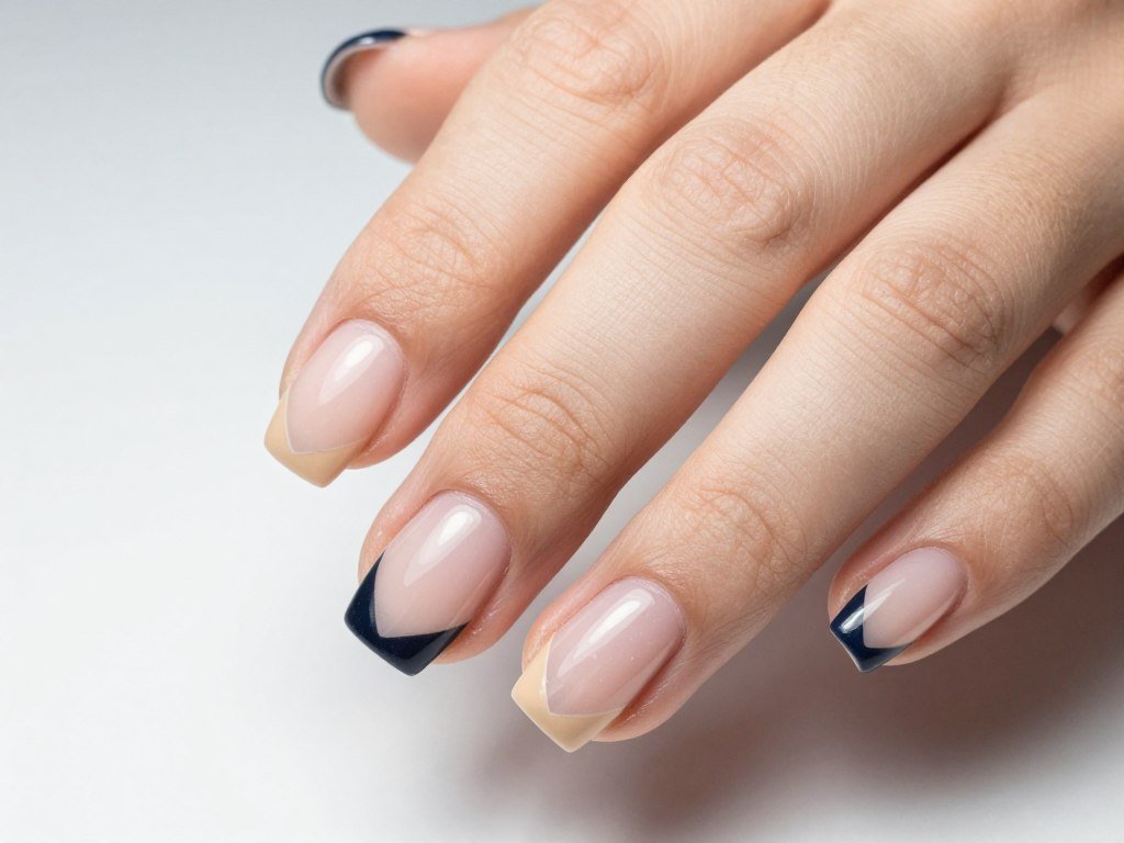 short nails with geometric triangle tip design