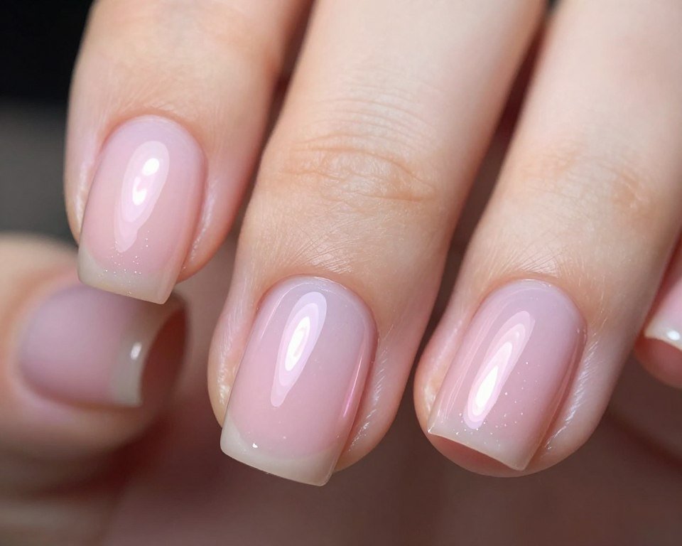 short nails with glazed donut effect in pastel pink