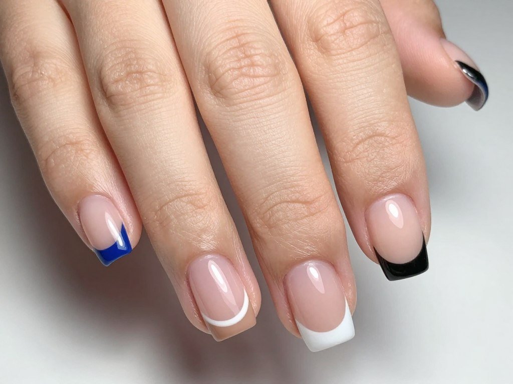 short nails with modern half-moon nail art