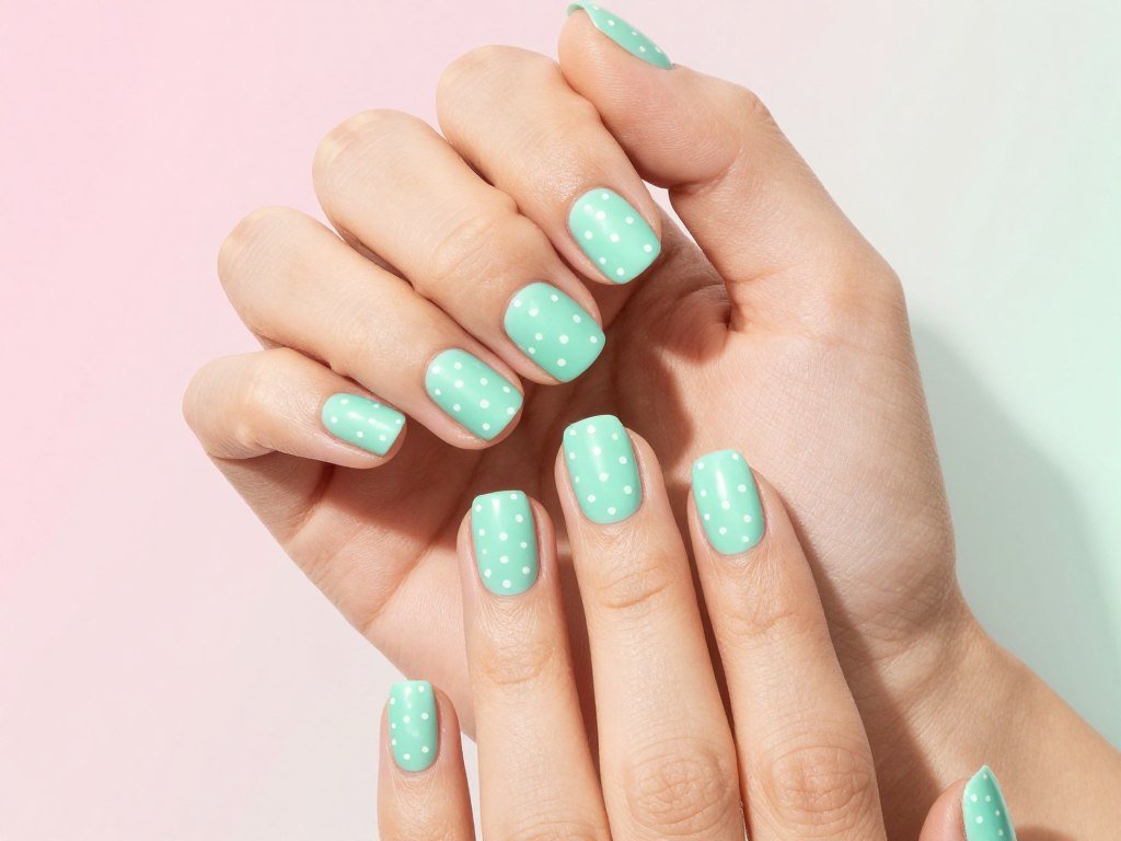 short nails with simple polka dot nail art