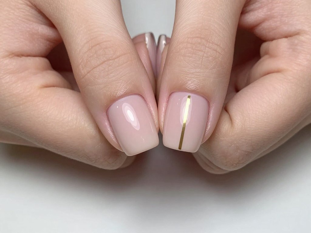 short nails with single thin stripe accent design