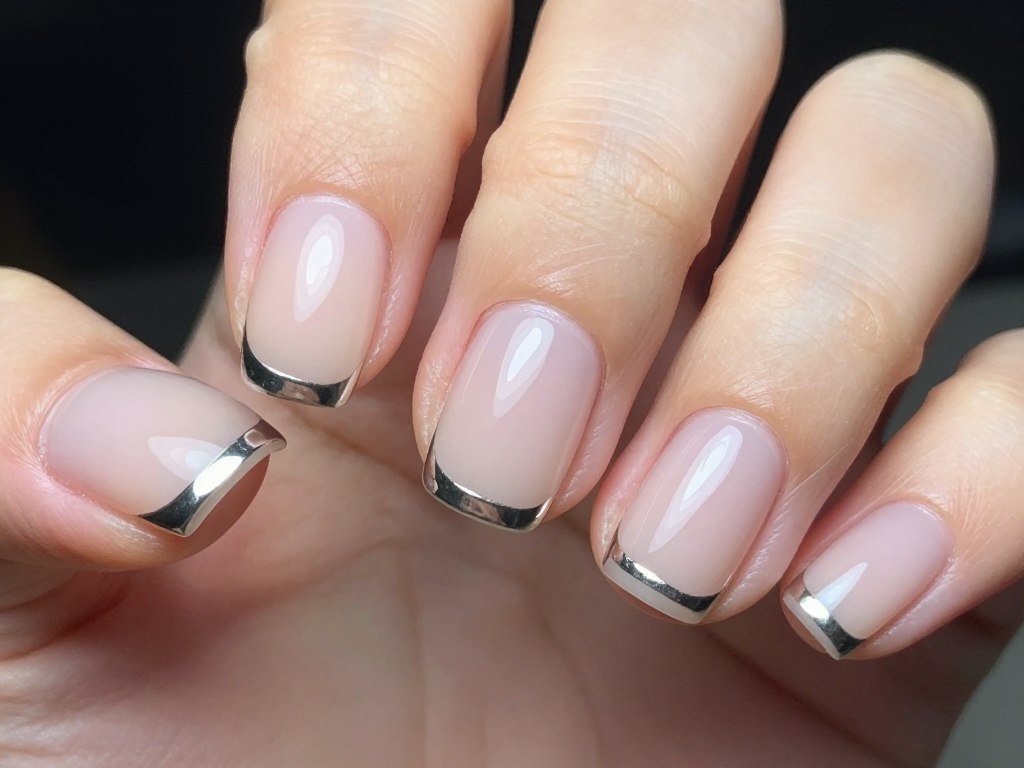 short nails with thin chrome stripe accent