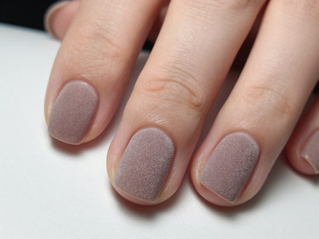 short nails with velvet sand textured polish