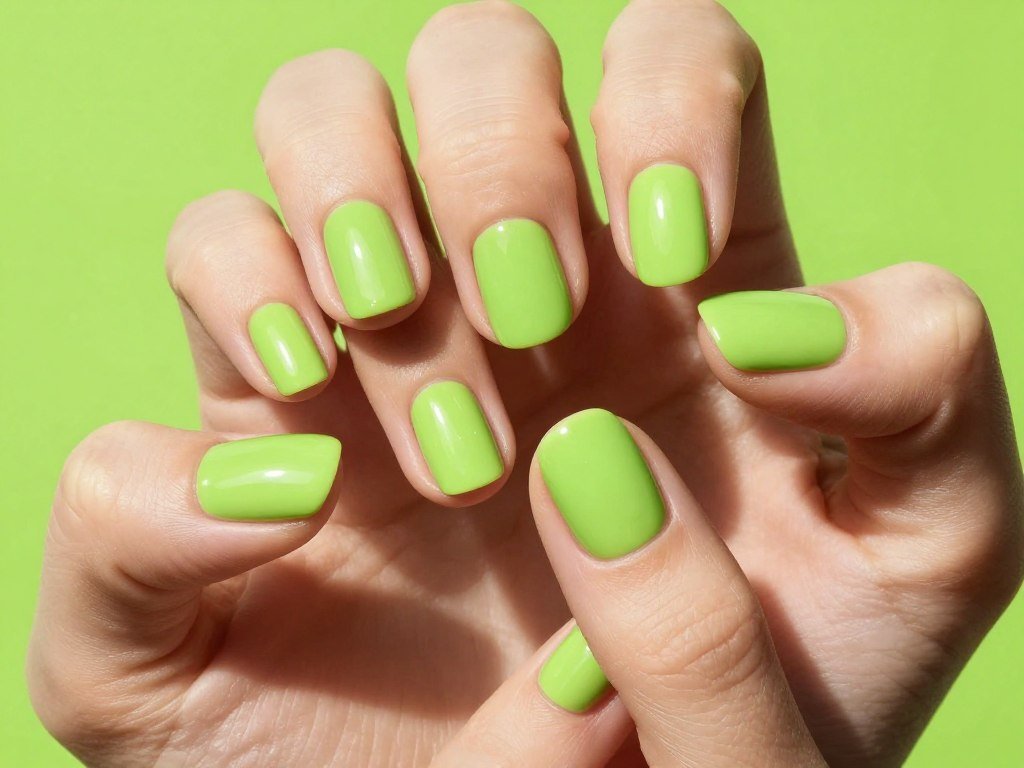 short nails with vibrant lime green polish
