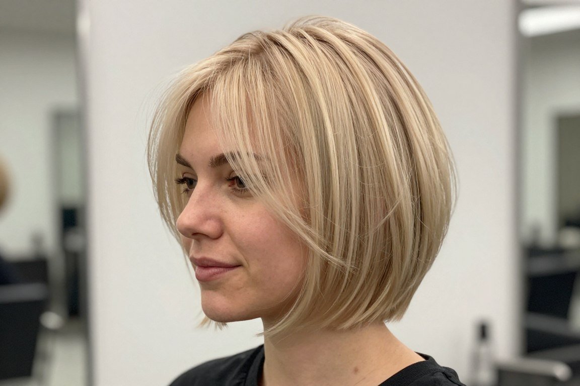 short textured choppy bob haircut on woman with thin fine hair and round face