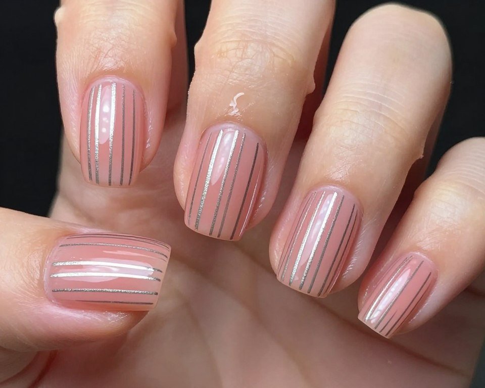 silver stripe metallic summer nail