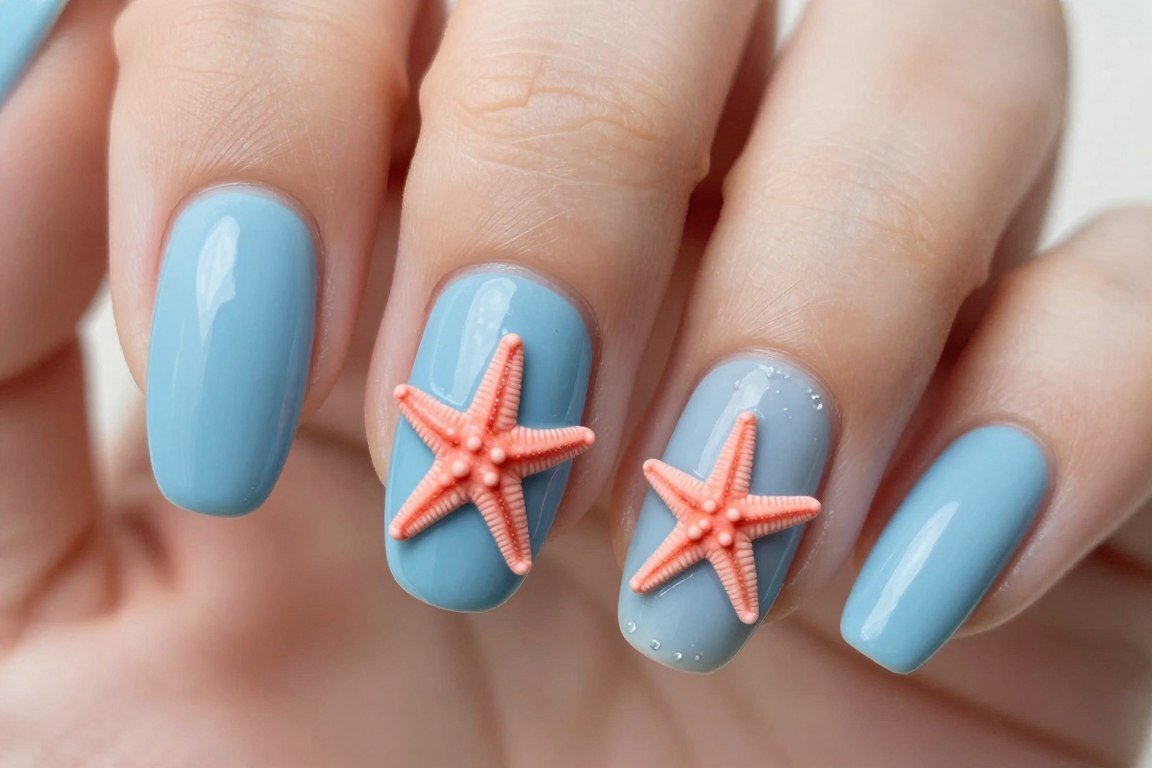 starfish coastal summer nail design