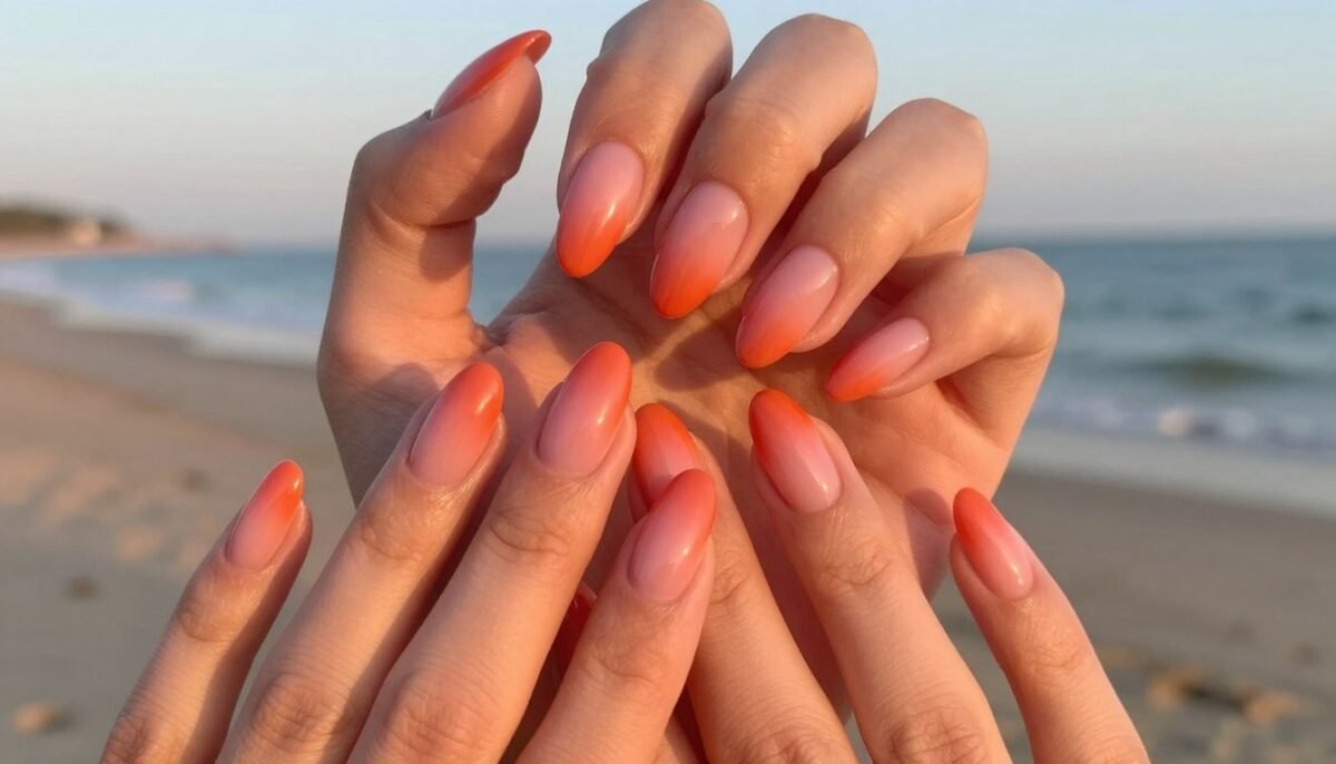 sunset ombre nail design with orange and pink gradient sunset ombre nail design with orange and pink gradient