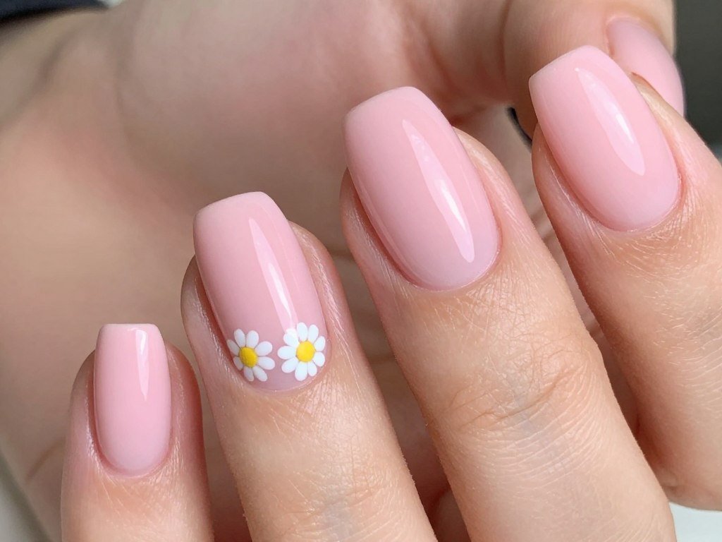tiny daisy floral summer nail design