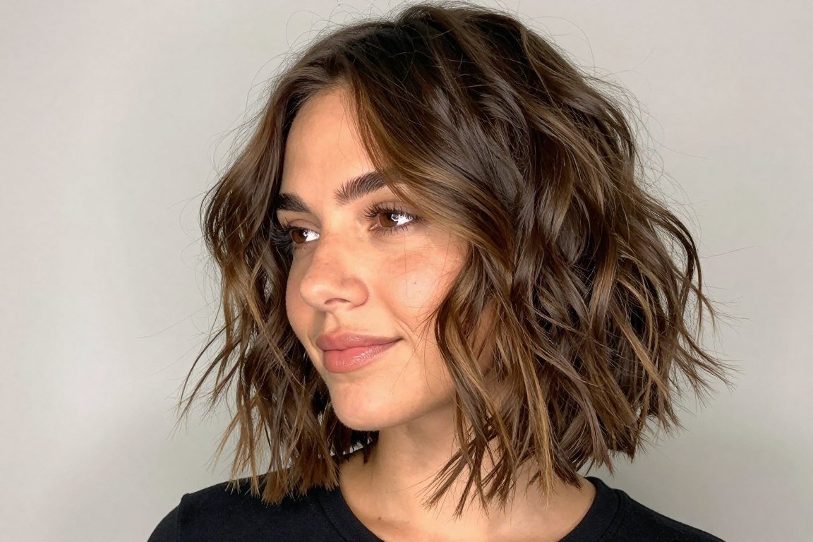 tousled wavy bob hairstyle for thin fine hair round face