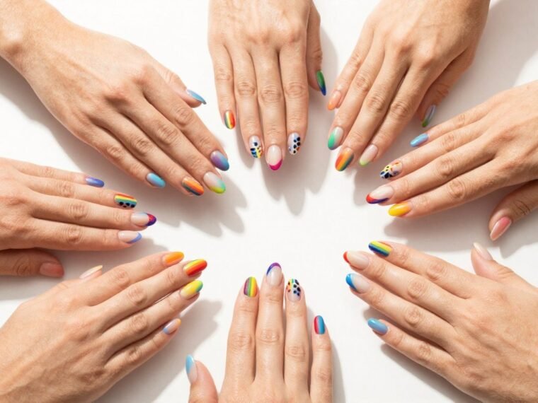 vibrant summer rainbow nail designs featuring multiple colorful manicures