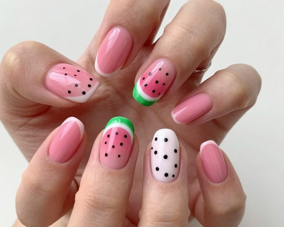 watermelon minimalist summer nail design