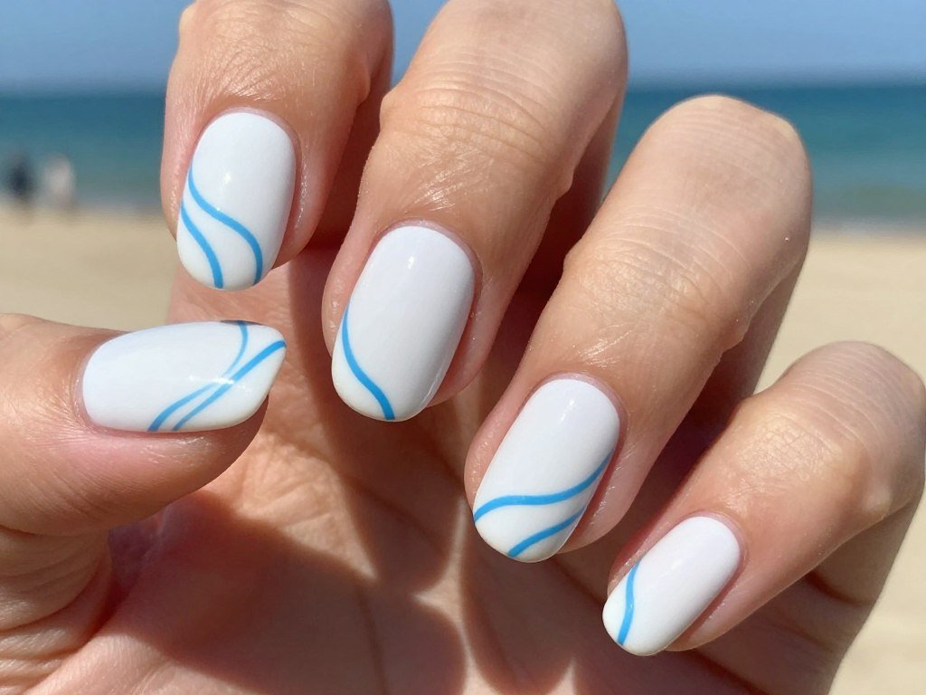 wave line coastal summer nail design