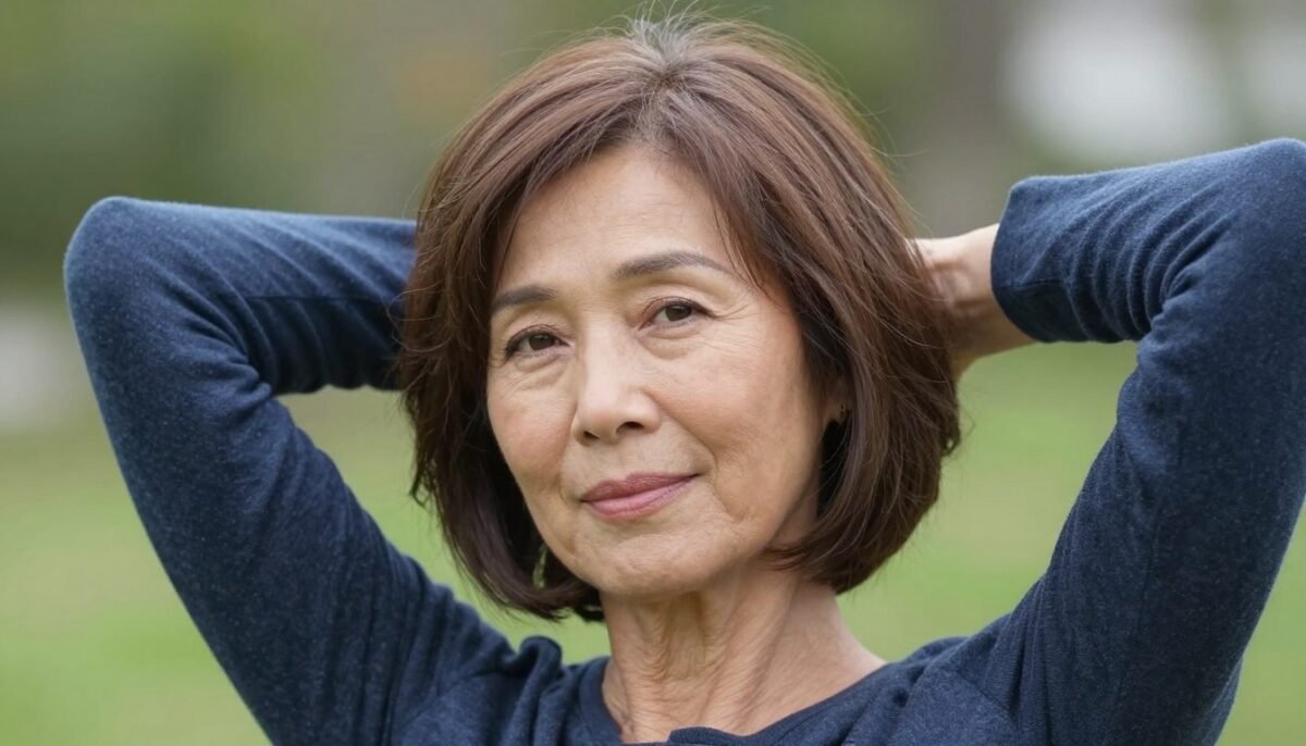 woman over 60 with air-dried choppy bob showing natural texture woman over 60 with air-dried choppy bob showing natural texture