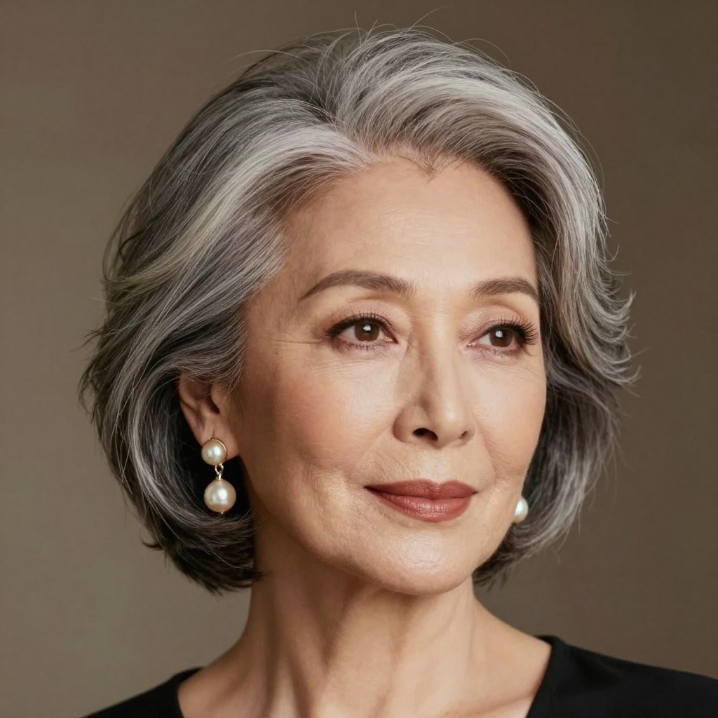 woman over 60 with choppy bob styled in soft waves