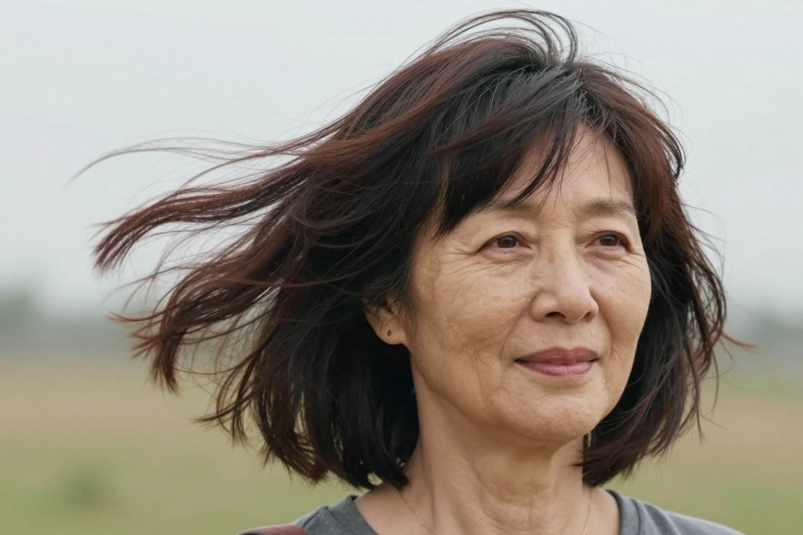 woman over 60 with choppy lob showing natural movement