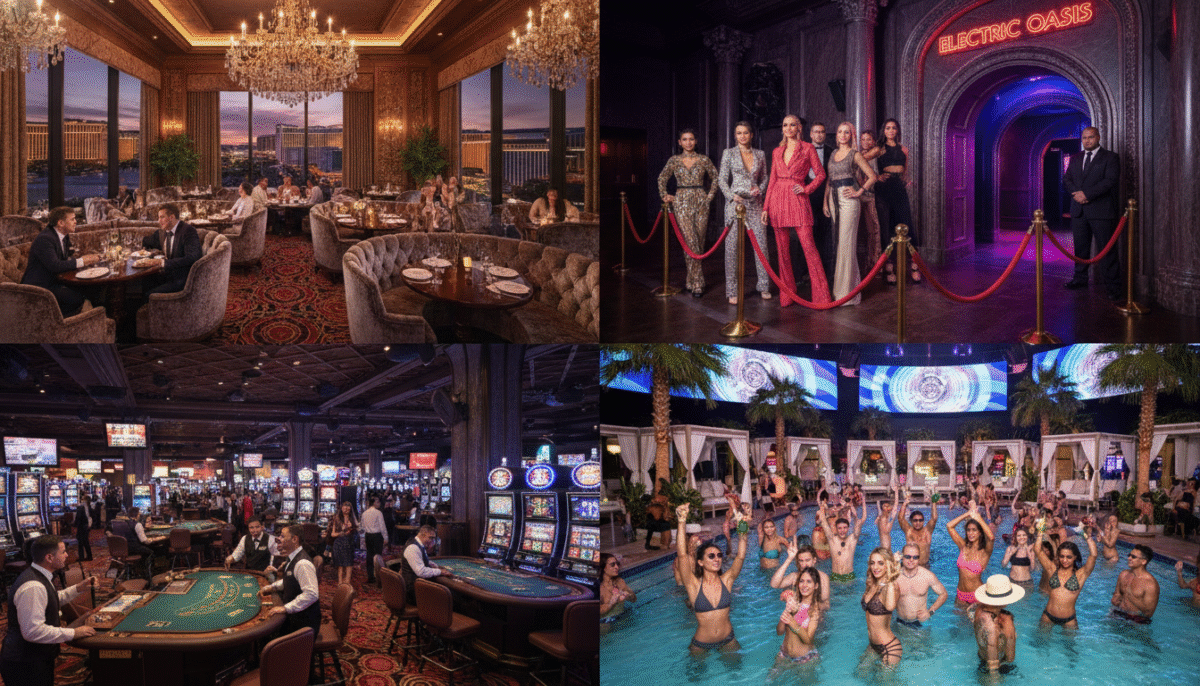 Various Vegas venues showing different dress code requirements Various Vegas venues showing different dress code requirements