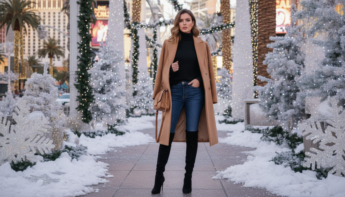 Winter Vegas outfit with coat and boots Winter Vegas outfit with coat and boots
