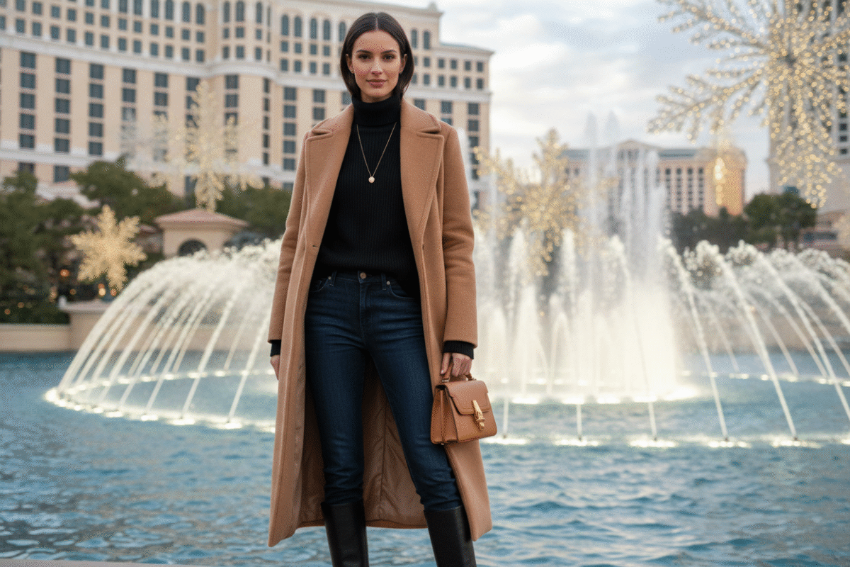 Winter Vegas turtleneck outfit with coat Winter Vegas turtleneck outfit with coat